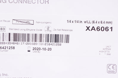 Medtronic XA6061 Intersept Tubing Connector 1/4 inch x 1/4 inch w/LL (x)